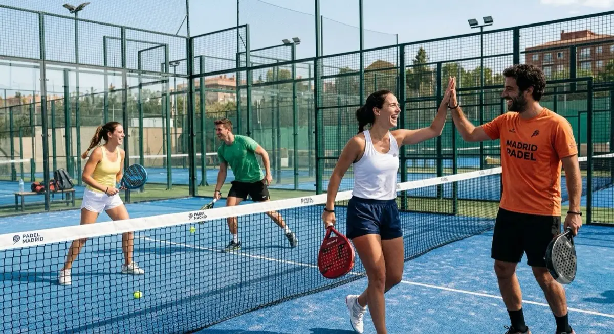 Team playing padel at an offsite